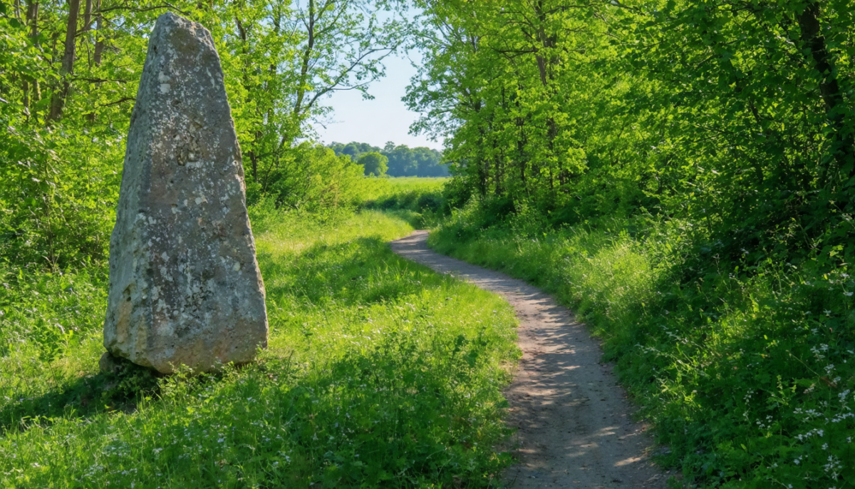 explorez l'aire du menhir à olonne-sur-mer lors d'une randonnée bucolique en pleine forêt et profitez d'une pause pique-nique conviviale au cœur de la nature.